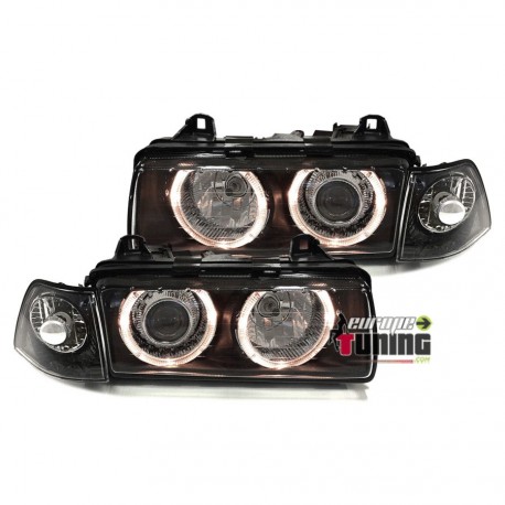 PHARES TUNING ANGEL EYES NOIRS BMW E36 + CLIGNOTANTS COUPE / CAB (03517)