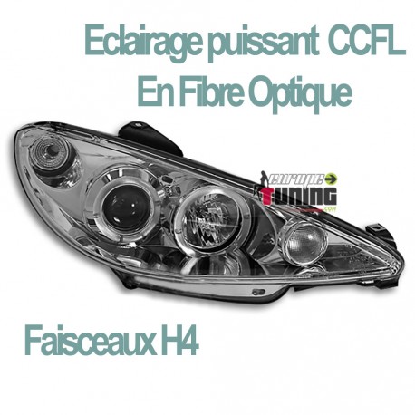 PHARES CCFL ANGEL EYES H4 CHROM PEUGEOT 206 av 2002 (00501)