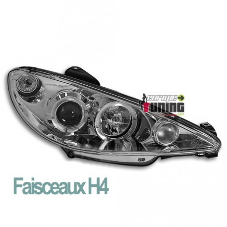 PHARES CCFL ANGEL EYES H4 CHROM PEUGEOT 206 av 2002 (00501)