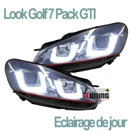 PHARES DIURNES DRL NOIRS GOLF 6 BANDE ROUGE (03967)