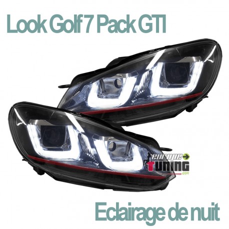 PHARES DIURNES DRL NOIRS GOLF 6 BANDE ROUGE (03967)