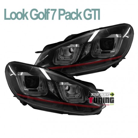 PHARES DIURNES DRL NOIRS GOLF 6 BANDE ROUGE (03967)