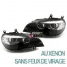 PHARES NOIRS ANNEAUX LED 3D 6000K AU XENON AVEC FEUX DE VIRAGES BMW X5 E70 2007-2010 PH1 (05348)