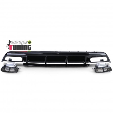 DIFFUSEUR FULL BLACK SPORT DOUBLES SORTIES MERCEDES CLASSE A W176 PH2 2015-2018 PACK SPORT (05482)
