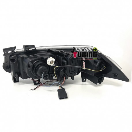 PHARES NOIRS FEUX DOUBLE ANNEAUX LED ANGEL EYES RENAULT MEGANE II PH I 2002-2006 (05474)