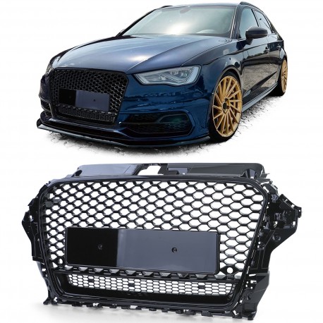CALANDRE NOIRE BRILLANTE SPORT LOOK RS3 AUDI A3 8V 2012-2016 AVEC PDC (05872)