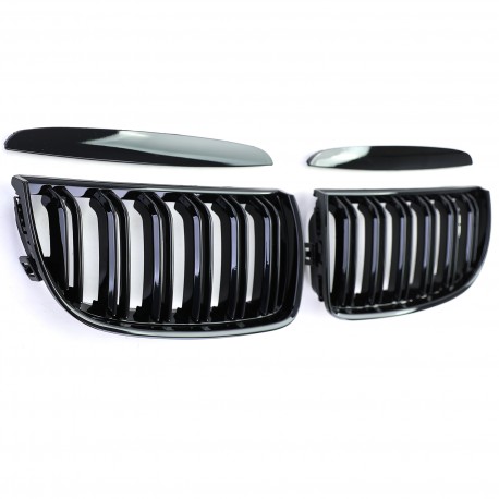 CALANDRES DOUBLES LAMES NOIR BRILLANT BMW SERIE 3 E90 BERLINE & E91 TOURING 2005-2008 (05064)
