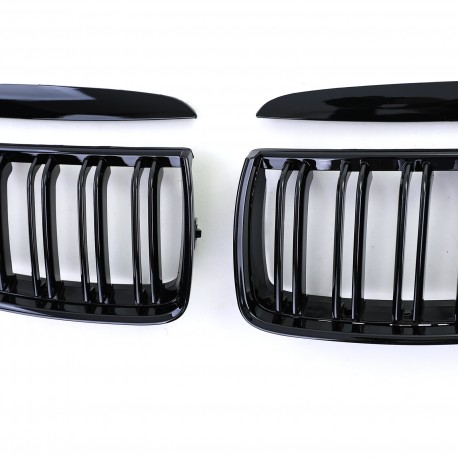 CALANDRES DOUBLES LAMES NOIR BRILLANT BMW SERIE 3 E90 BERLINE & E91 TOURING 2005-2008 (05064)