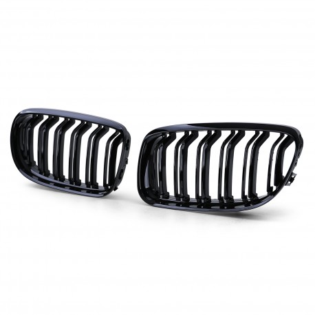 CALANDRES DOUBLE LAMES NOIR BRILLANT BMW SERIE 3 E90 & E91 LCI PHASES 2 08-12 (05035)