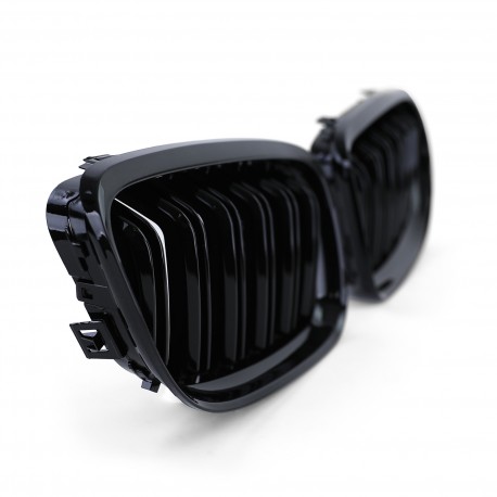 CALANDRES DOUBLE LAMES NOIR BRILLANT BMW SERIE 3 E90 & E91 LCI PHASES 2 08-12 (05035)