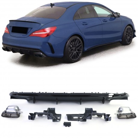 DIFFUSEUR NOIR AVEC DOUBLES SORTIES MERCEDES CLA C117 & X117 PH2 2016-2019 AMG (06259)