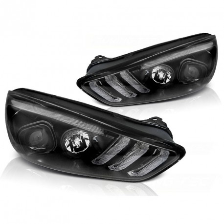 PHARES NOIRS FEUX DE JOUR LED CLIGNOTANTS DYNAMIQUES FORD FOCUS 3 2015-2018 (06284)