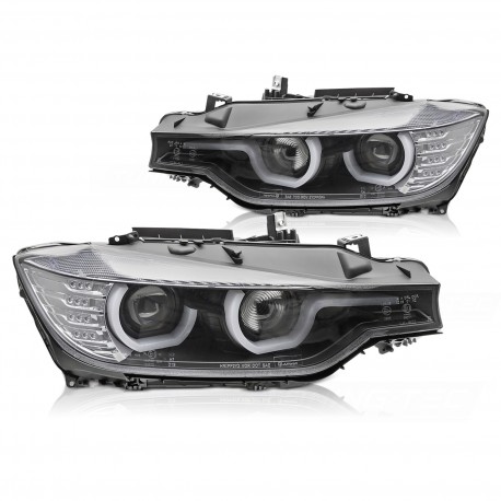 PHARES NOIRS FEUX DE JOUR ANNEAUX LED 3D BMW SERIE 3 F30 F31 2011-2015 (06295)