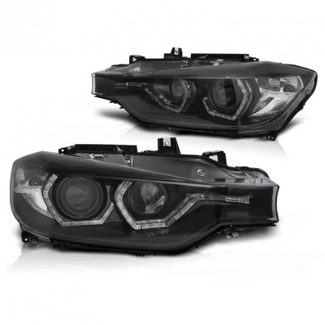PHARES NOIRS FEUX DE JOUR ANNEAUX LED BMW SERIE 3 F30 F31 XENON AVEC ASF 2011-2015 (06299)