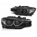 PHARES NOIRS FEUX DE JOUR ANNEAUX LED BMW SERIE 3 F30 F31 XENON AVEC ASF 2011-2015 (06299)