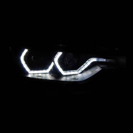 PHARES NOIRS FEUX DE JOUR ANNEAUX LED BMW SERIE 3 F30 F31 XENON AVEC ASF 2011-2015 (06299)