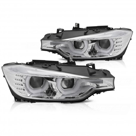 PHARES NOIRS FEUX DE JOUR ANNEAUX LED 3D BMW SERIE 3 F30 F31 2011-2015 (06295)