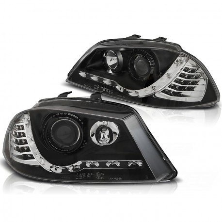 PHARES NOIRS DEVIL EYES FEUX CLIGNOTANTS LED SEAT IBIZA III 6L 2002-2008 (06350)