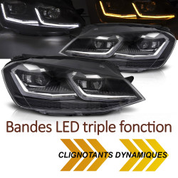 PHARES BANDES SILVER CLIGNOTANTS DYNAMIQUES FEUX DE JOUR LED VW GOLF 7 2013-2017 (06436)