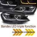PHARES BANDES SILVER CLIGNOTANTS DYNAMIQUES FEUX DE JOUR LED VW GOLF 7 2013-2017 (06436)