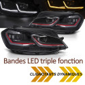 PHARES BANDES ROUGES CLIGNOTANTS DYNAMIQUES FEUX DE JOUR LED VW GOLF 7 2017-2019 (06438)