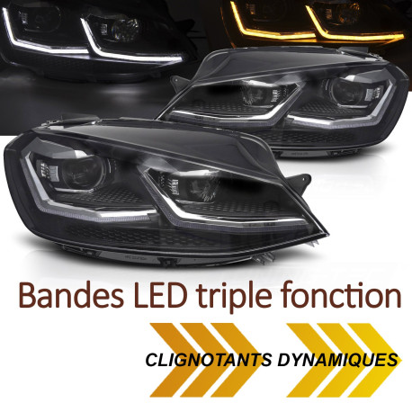 PHARES BANDES SILVER CLIGNOTANTS DYNAMIQUES FEUX DE JOUR LED VW GOLF 7 2017-2019 (06439)