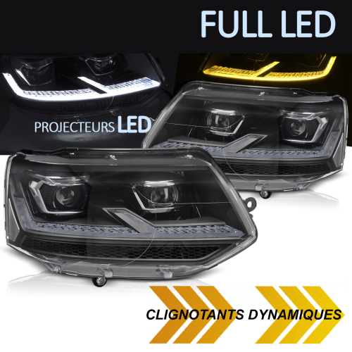 PHARES NOIRS ET CHROMES CONVERSION FULL LED DYNAMIQUES VW T5 2009-2015 (06497)