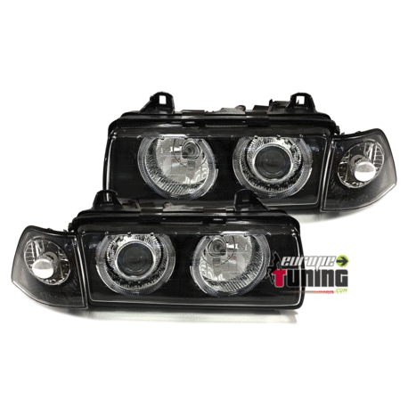 PHARES TUNING ANGEL EYES NOIRS BMW E36 + CLIGNOTANTS COUPE / CAB (03517)
