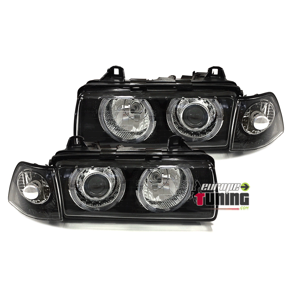 PHARES TUNING ANGEL EYES NOIRS BMW E36 + CLIGNOTANTS COUPE / CAB (03517)