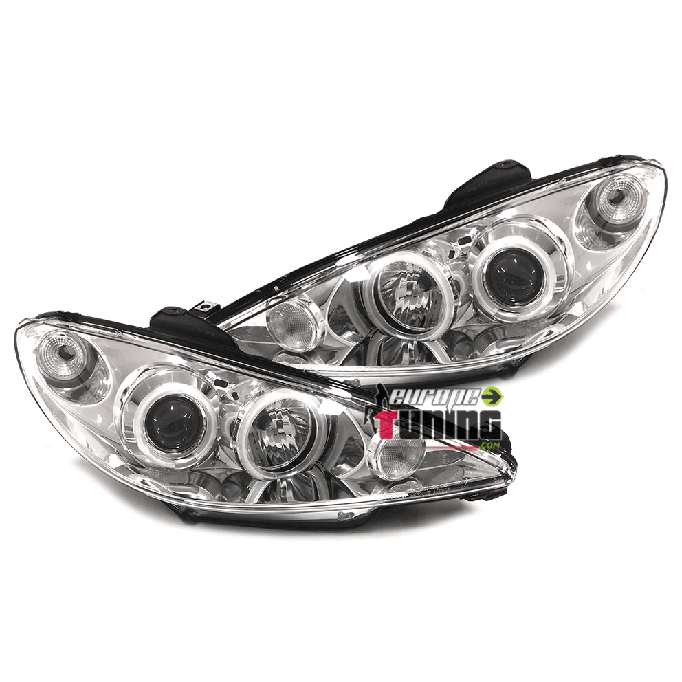 PHARES CCFL ANGEL EYES H4 CHROM PEUGEOT 206 av 2002 (00501)