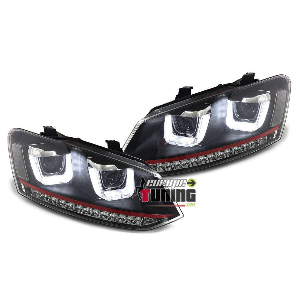 PHARES FEUX NOIRS CLIGNOTANTS LEDS DYNAMIQUES VW POLO 6R et 6C BANDE ROUGE (04679)