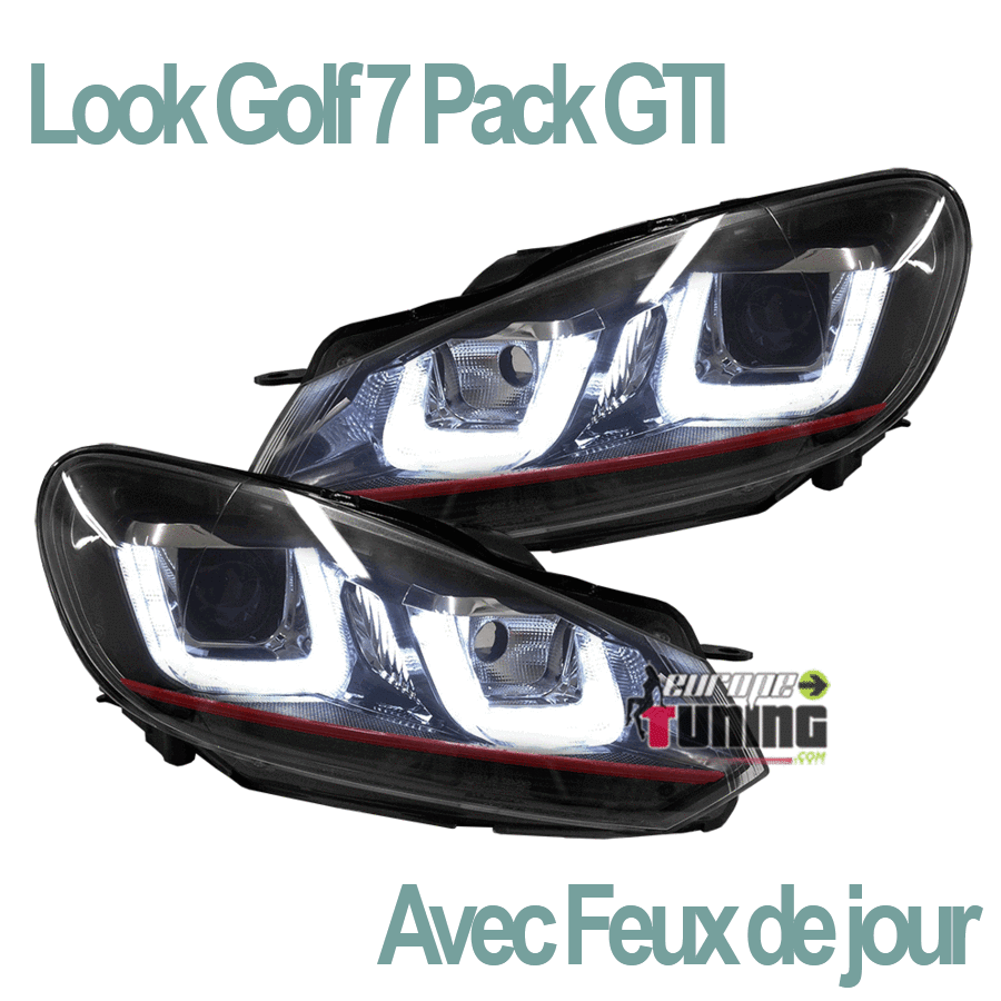 PHARES DIURNES DRL NOIRS GOLF 6 BANDE ROUGE (03967)