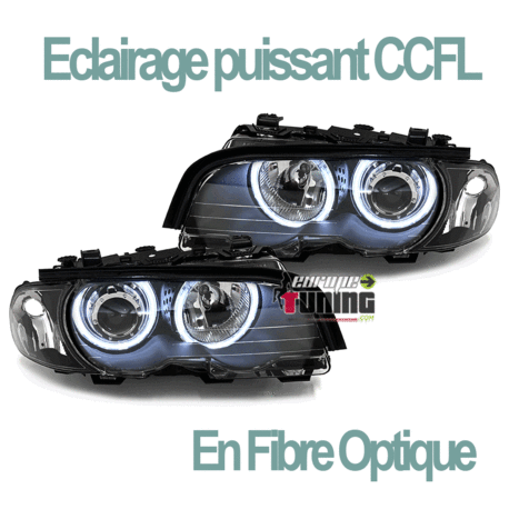 PHARES NOIRS A ANNEAUX FEUX ANGEL EYES CCFL BMW SERIE 3 E46 COUPE CABRIOLET  99-03 (05165) - EuropeTuning