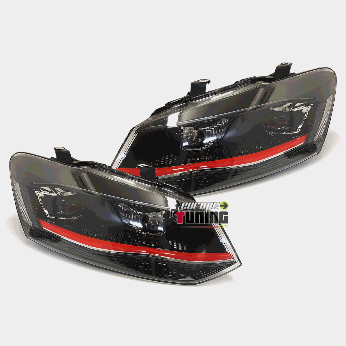 PHARES FULL LED CLIGNOTANTS LEDS DYNAMIQUES VW VOLKSWAGEN POLO 6R et 6C BANDE ROUGE (06161)