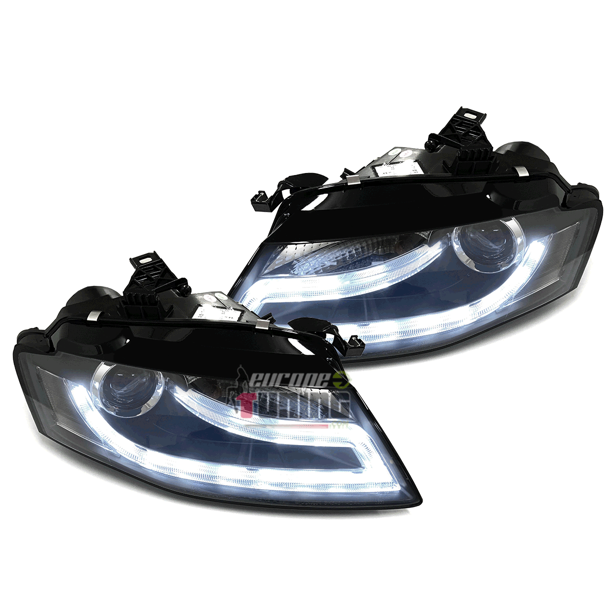 PHARES AVANTS NOIRS FEUX DE JOUR LED AUDI A4 B8 2007-2011 (06185)